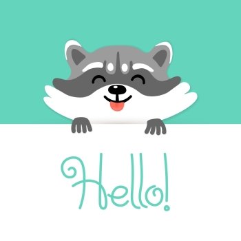 Cute raccoon tell you hello. Vector illustration.. Cute raccoon says hello to you