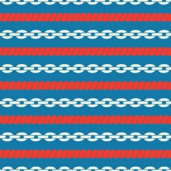 Seamless striped pattern in marine style with ropes and chains. Vector illustration.