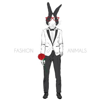 bunny dressed up in tuxedo