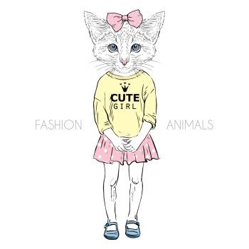 humanimal kitty girl. cat girl kidl dressed up in casual style