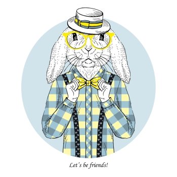 flendly bunny dressed up in plaid shirt with tie bow