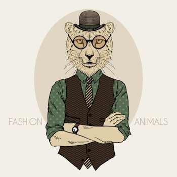 cheetah man hipster, fashion animal illustration, furry art design