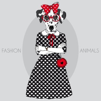 fashion animal illustration, furry art design, dalmatian girl hipster
