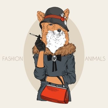 fashion animal illustration, furry art design, foxy girl