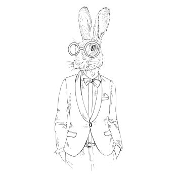 fashion animal illustration, furry art, bunny boy hipster
