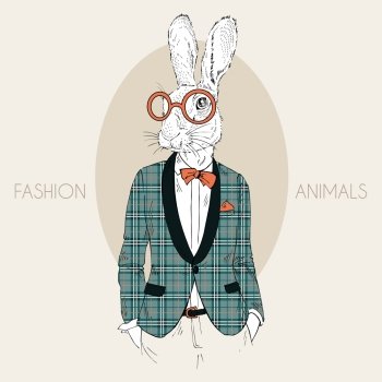 fashion animal illustration, furry art design, bunny boy hipster