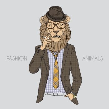 lion man dreesed up in suit and tie