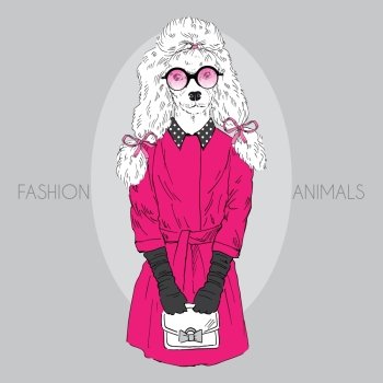 fashion animal illustration, furry art design, cute doggy poodle girl