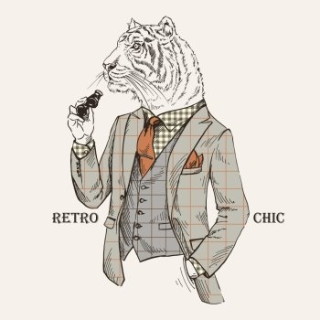 tiger dressed up in retro style