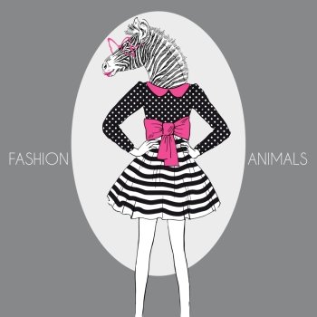 fashion animal illustration, furry art design, zebra girl