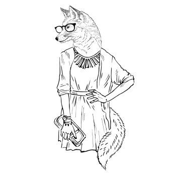 Hand drawn illustration of dressed up fox girl