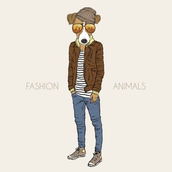 fashion illustration of Jack Russel terrier dressed up in casual city style