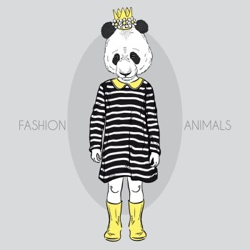 fashion illustration of cute panda girl kid