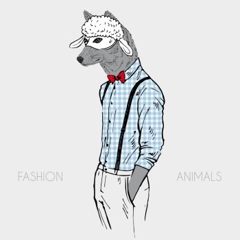 wolf in a sheep mask, hand drawn design