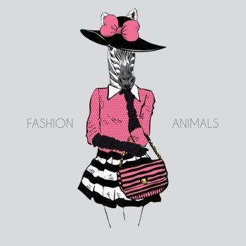 Fashion illustration of zebra lady in hat 