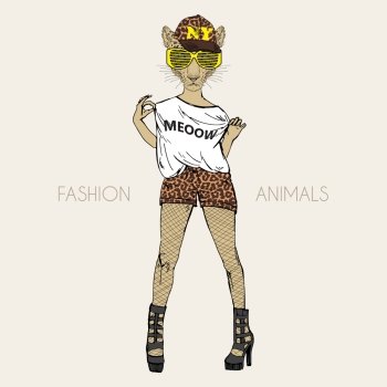 anthropomorphic design. fashion illustration of  leopard dressed up in swag style
