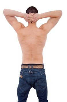 young sensual man from behind, isolaetd on a white