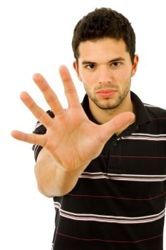 young man making stop with his hand