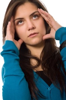 young casual woman portrait with a headache