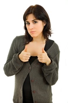 Beautiful woman with thumbs up in white background