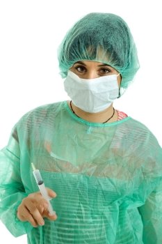 young woman nurse portrait with a syringe