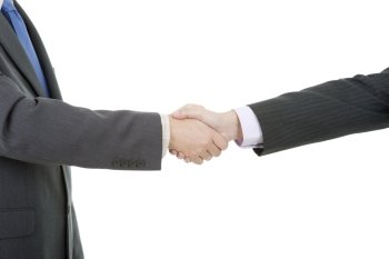 Business men hand shake isolated on white
