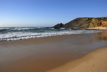 big beach at algarve in the south of portugal