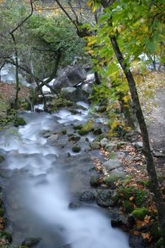 long exposure in a river at autumn time