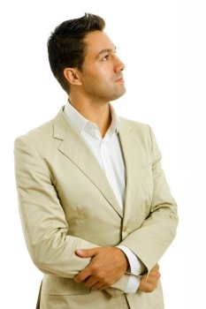 pensive young business man portrait in white background