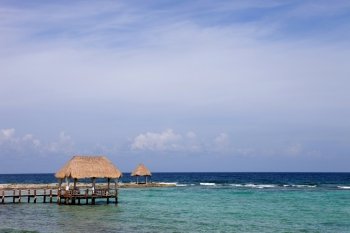 wooden dock at the caribbean sea at Yucatan Peninsula, Mexico