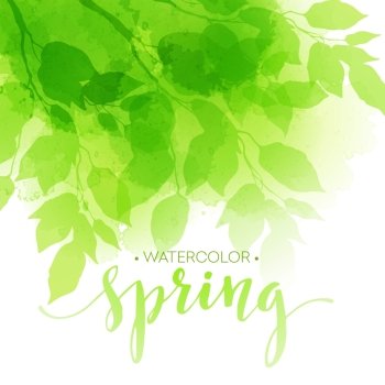 Watercolor background with green leaves. Vector illustration. Watercolor background with green leaves. Vector illustration EPS10