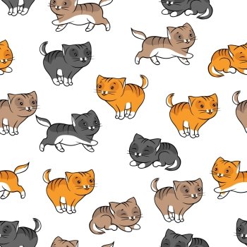 Seamless pattern with funny cats. Vector illustration.. Seamless pattern with funny cats.
