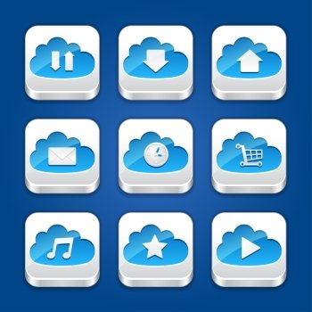 Collection of apps icons with clouds.