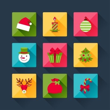 Set of christmas icons in flat design style.