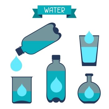 Water storage capacity icons in flat design style.