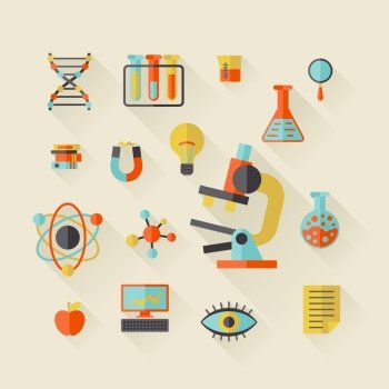Science icons in flat design style.