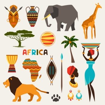 Set of african ethnic style icons in flat style.
