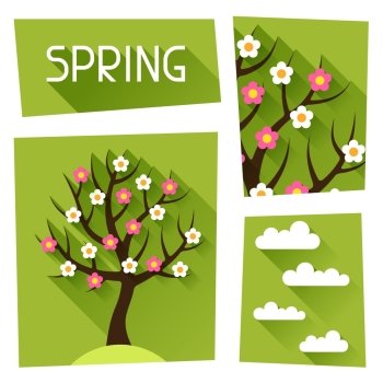 Seasonal illustration with spring tree in flat design style.. Seasonal illustration with spring tree in flat style.