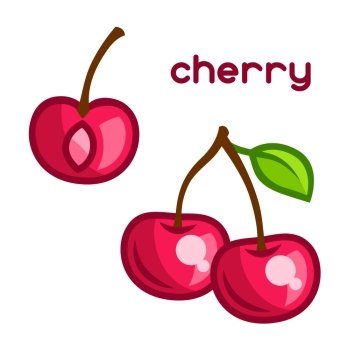 Stylized illustration of fresh cherry on white background.. Stylized illustration of fresh cherry on white background