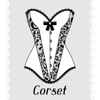 Corset. Fashion lingerie card with female underwear.