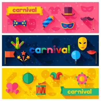Celebration festive banners with carnival flat icons and objects. Celebration festive banners with carnival flat icons and objects.