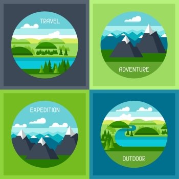 Backgrounds with illustration of mountain and river landscape. Backgrounds with illustration of mountain and river landscape.