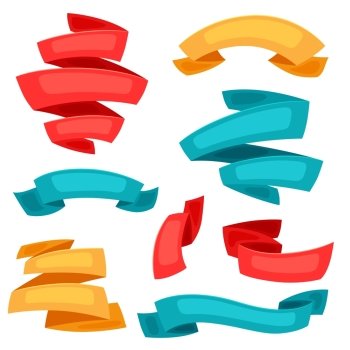 Set of decorative ribbons and banners in cartoon style. Set of decorative ribbons and banners in cartoon style.
