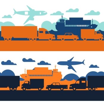Freight cargo transport icons seamless patterns in flat design style. Freight cargo transport icons seamless patterns in flat design style.