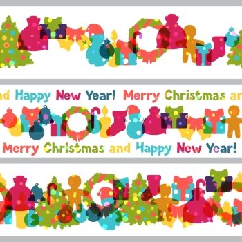 Merry Christmas and Happy New Year seamless borders. Merry Christmas and Happy New Year seamless borders.