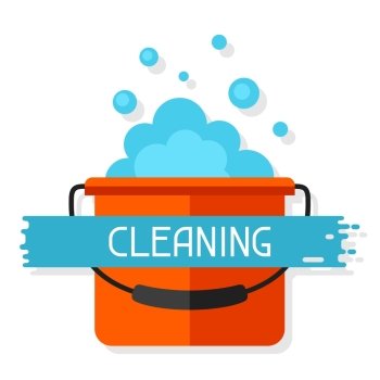 Housekeeping background with bucket and suds. Image can be used on advertising booklets, banners, flayers, article, social media.