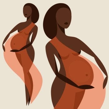 Stylized silhouette of pregnant woman. Illustration for websites, magazines and brochures.