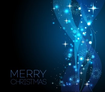 Merry Christmas card with snowflakes . Vector illustration.. Merry Christmas blue greeting  card with snowflakes