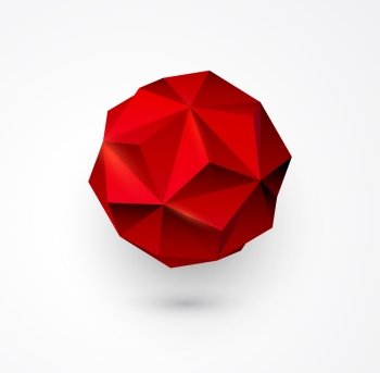 Abstract Vector polygon shape.  low poly sphere. . Abstract Vector polygon shape.  Red low poly sphere. 