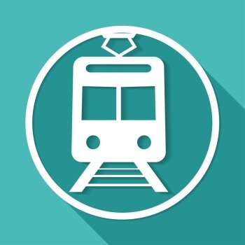 Train Icon on white circle with a long shadow